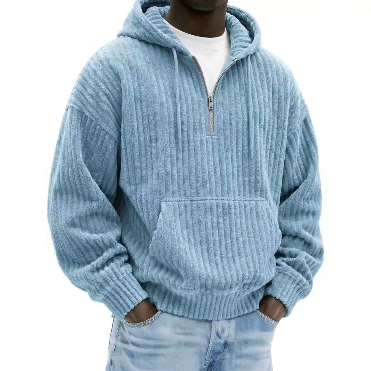 Men's Premium Textured Half-Zip Hoodie – Cozy Relaxed Fit Casual Pullover Sweatshirt