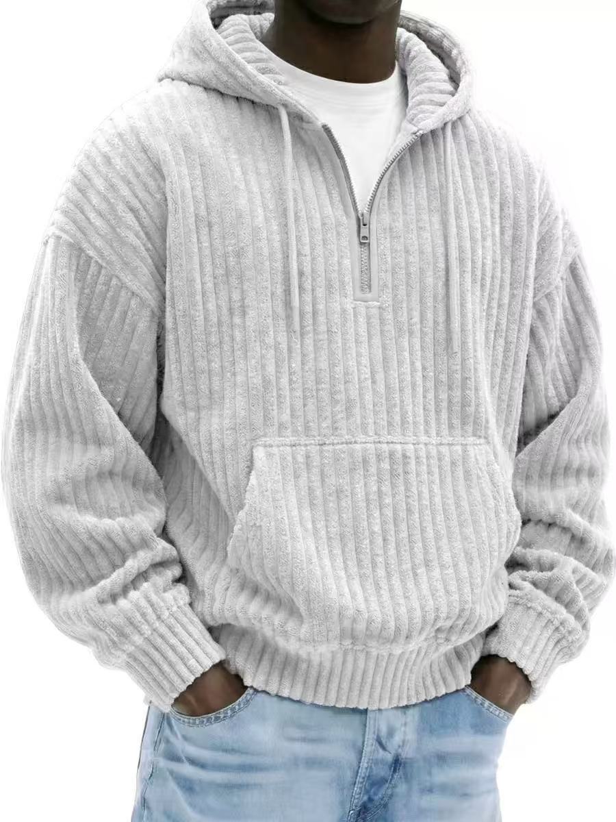 Men's Premium Textured Half-Zip Hoodie – Cozy Relaxed Fit Casual Pullover Sweatshirt