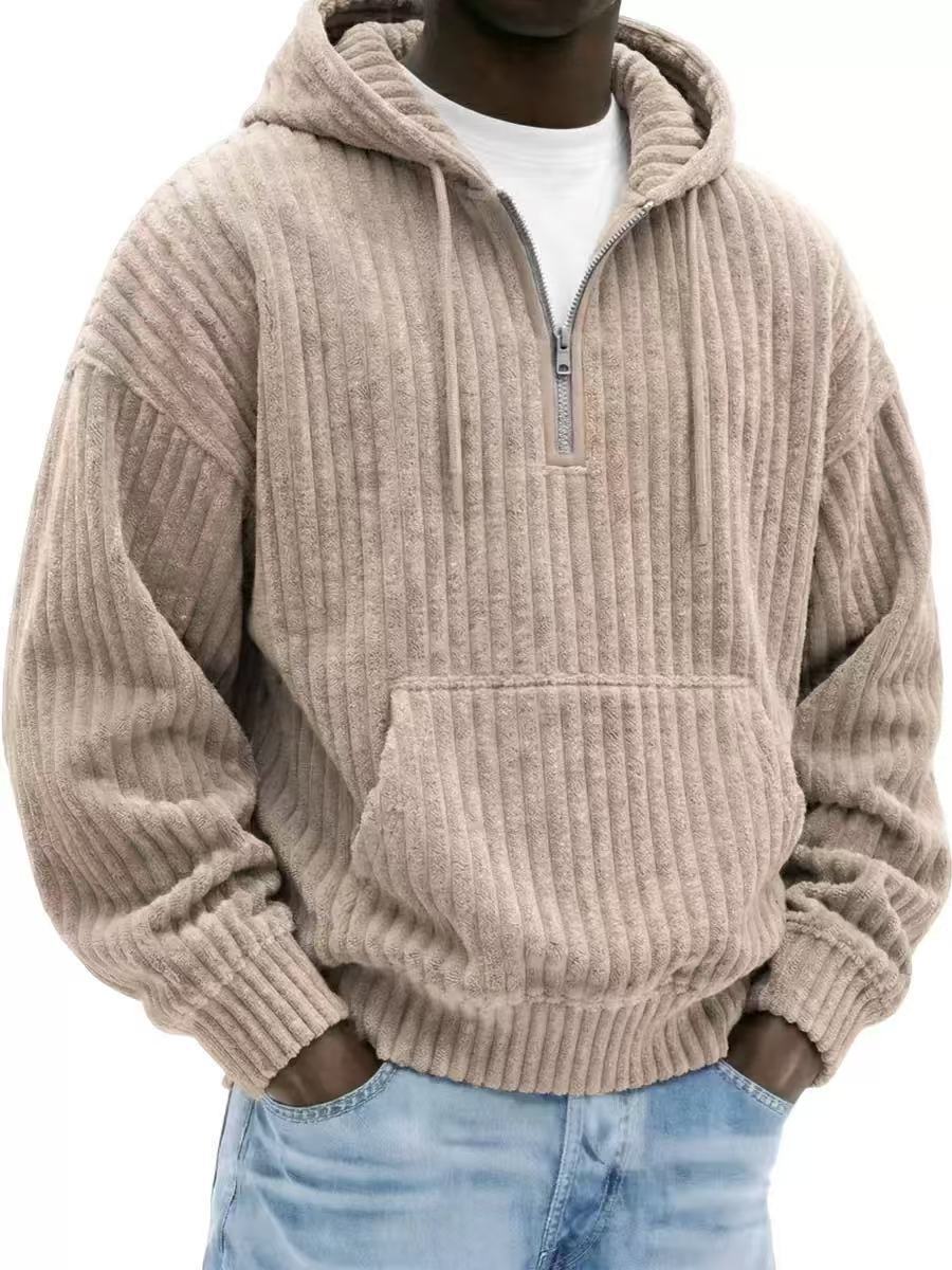 Men's Premium Textured Half-Zip Hoodie – Cozy Relaxed Fit Casual Pullover Sweatshirt