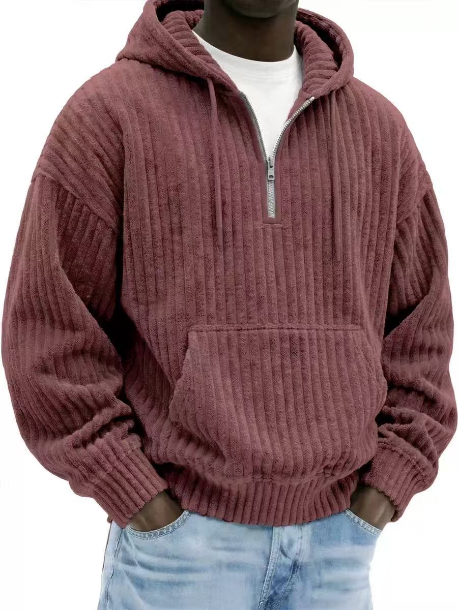 Men's Premium Textured Half-Zip Hoodie – Cozy Relaxed Fit Casual Pullover Sweatshirt