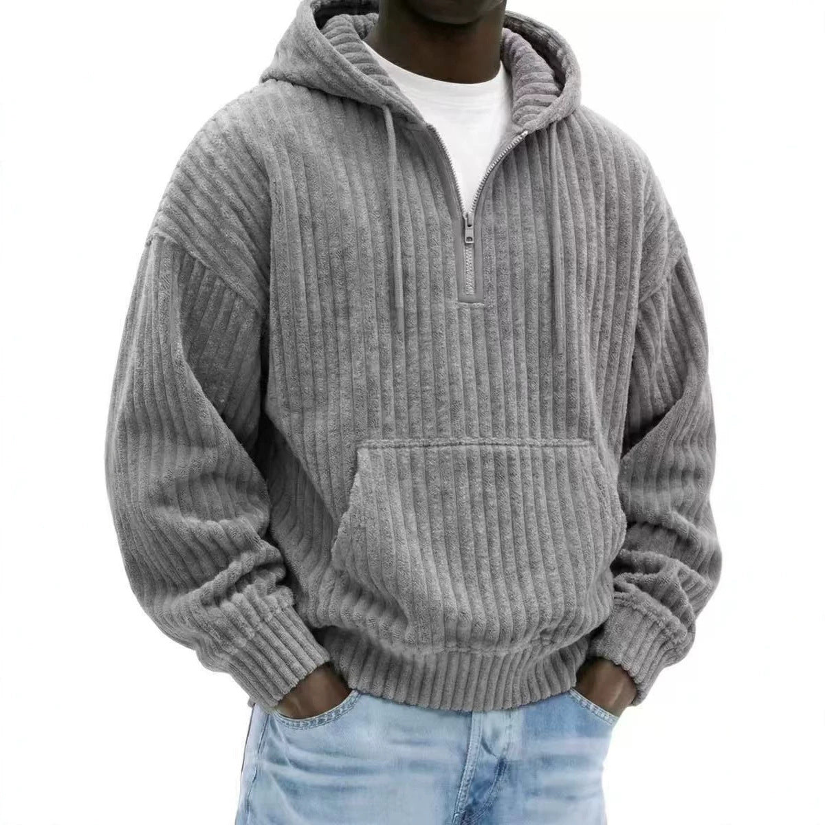 Men's Premium Textured Half-Zip Hoodie – Cozy Relaxed Fit Casual Pullover Sweatshirt