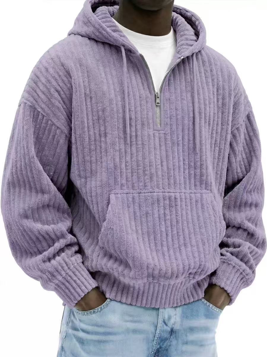 Men's Premium Textured Half-Zip Hoodie – Cozy Relaxed Fit Casual Pullover Sweatshirt