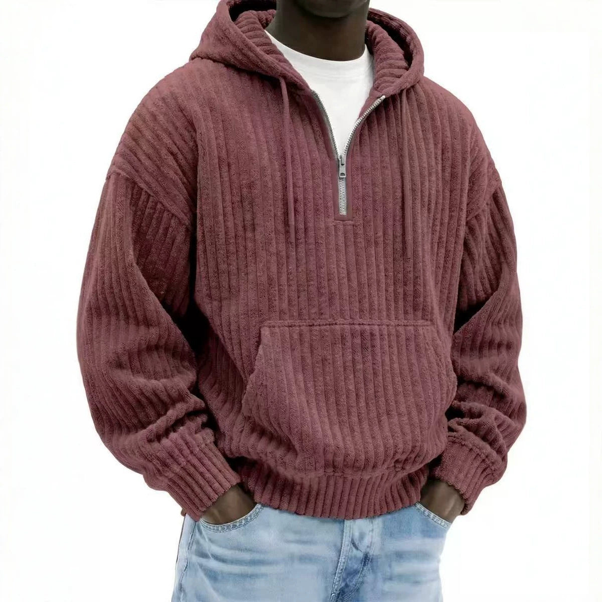 Men's Premium Textured Half-Zip Hoodie – Cozy Relaxed Fit Casual Pullover Sweatshirt
