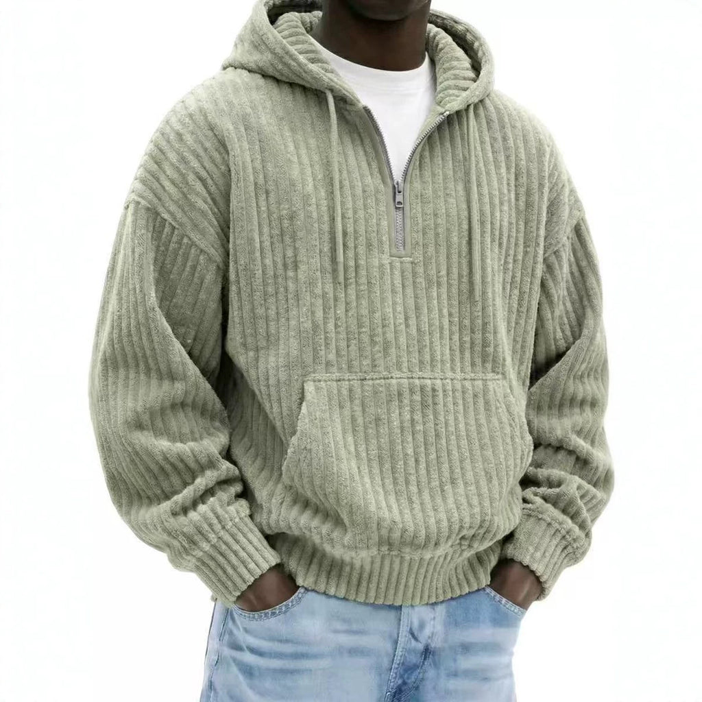 Men's Premium Textured Half-Zip Hoodie – Cozy Relaxed Fit Casual Pullover Sweatshirt