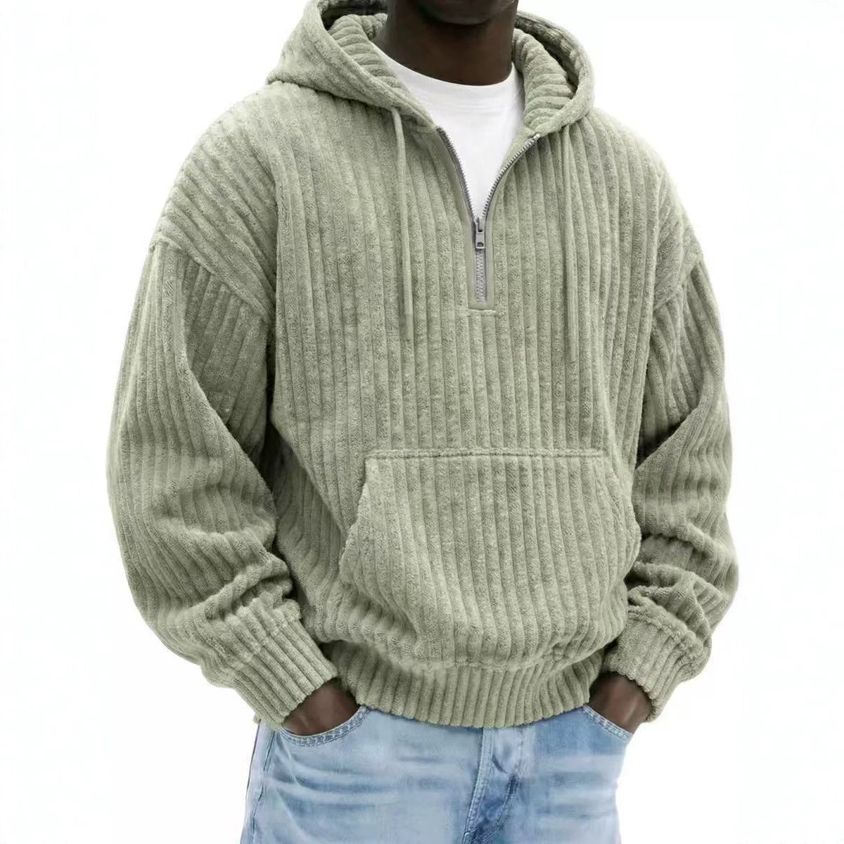 Men's Premium Textured Half-Zip Hoodie – Cozy Relaxed Fit Casual Pullover Sweatshirt