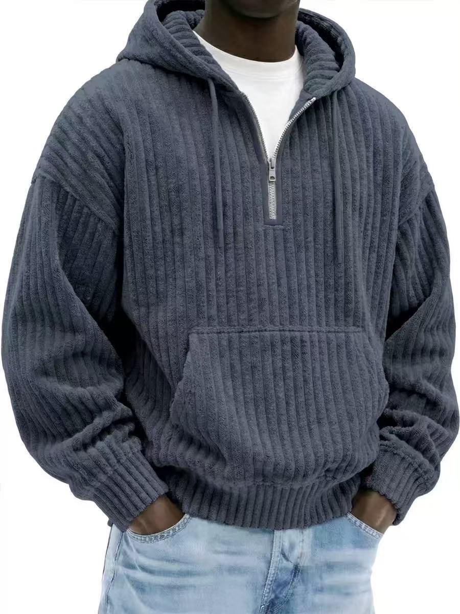 Men's Premium Textured Half-Zip Hoodie – Cozy Relaxed Fit Casual Pullover Sweatshirt
