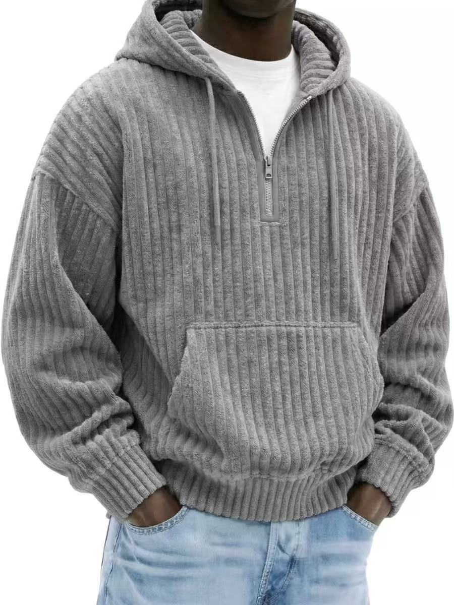 Men's Premium Textured Half-Zip Hoodie – Cozy Relaxed Fit Casual Pullover Sweatshirt