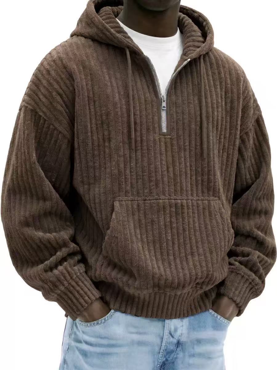Men's Premium Textured Half-Zip Hoodie – Cozy Relaxed Fit Casual Pullover Sweatshirt