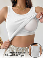 Ribbed Workout Tank Top with Built-in Bra for Women