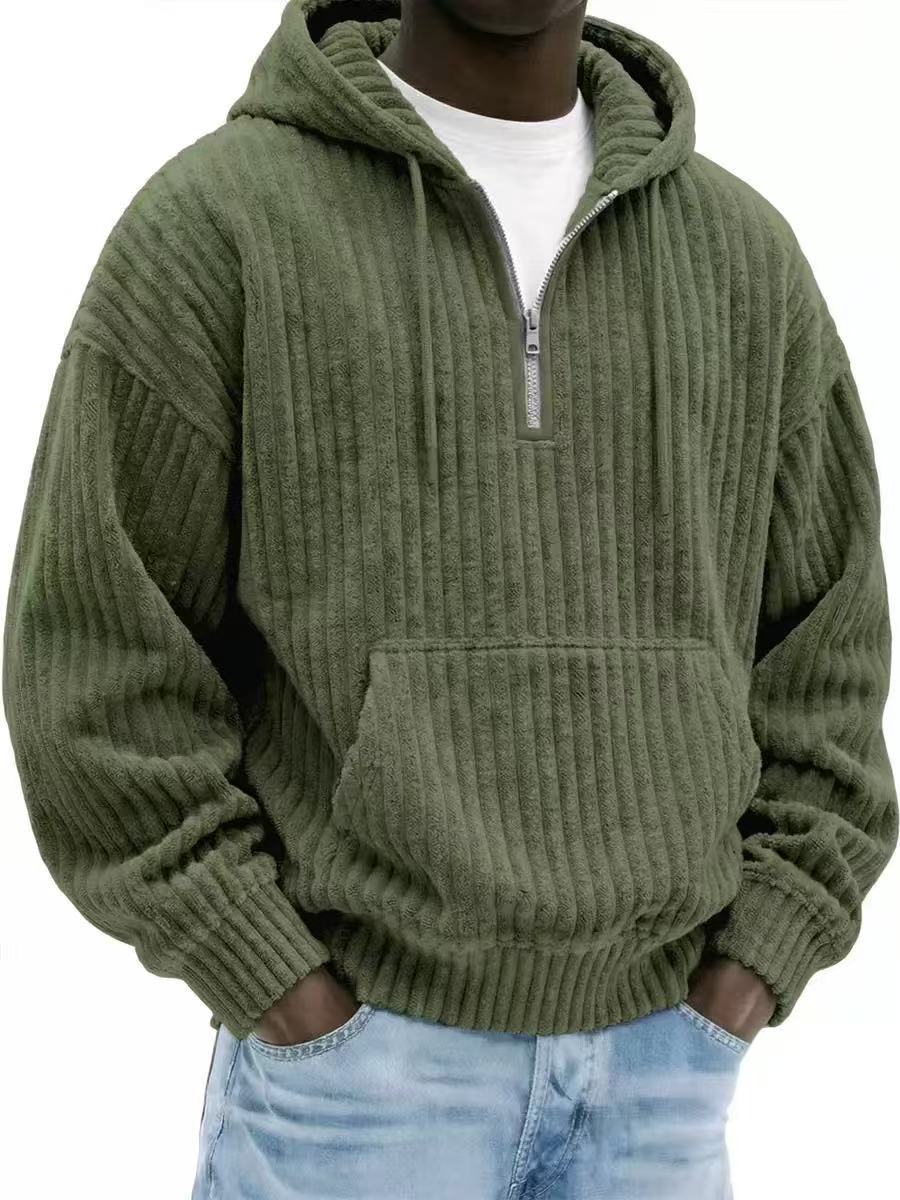 Men's Premium Textured Half-Zip Hoodie – Cozy Relaxed Fit Casual Pullover Sweatshirt
