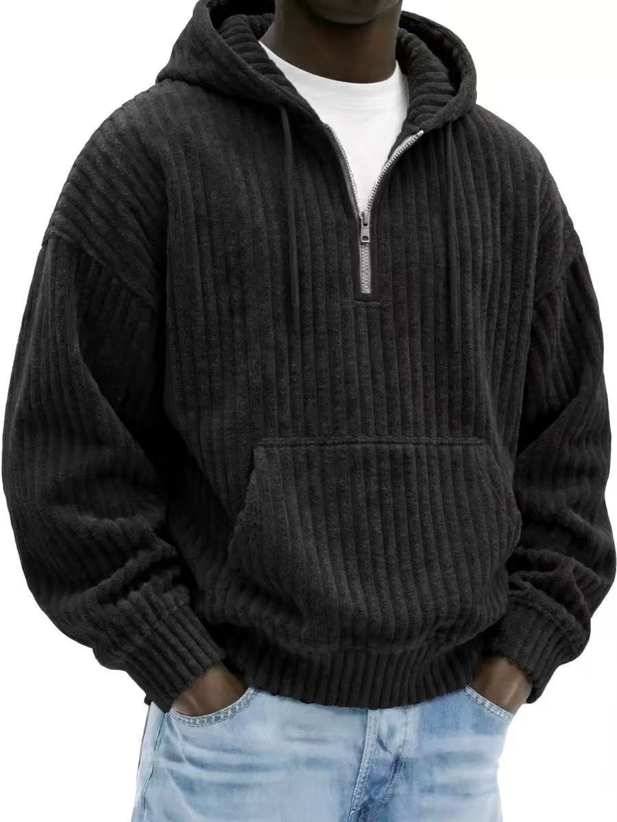 Men's Premium Textured Half-Zip Hoodie – Cozy Relaxed Fit Casual Pullover Sweatshirt