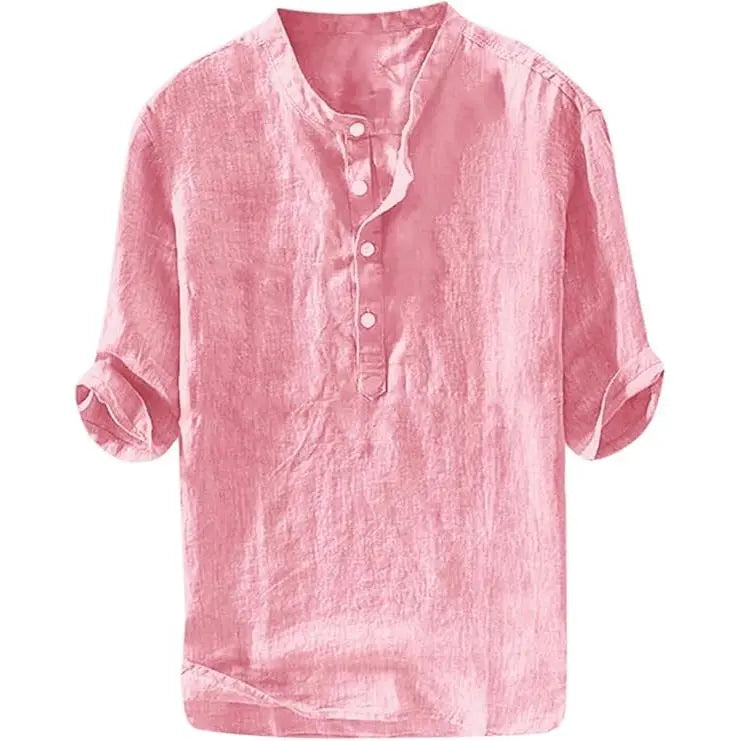 Men's Linen Shirt - Casual Cotton 3/4 Sleeve