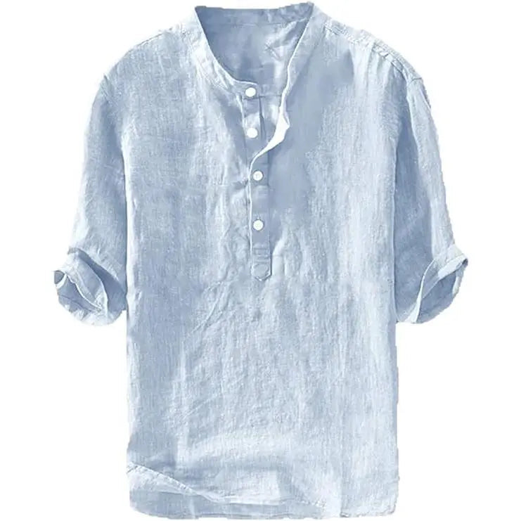 Men's Linen Shirt - Casual Cotton 3/4 Sleeve