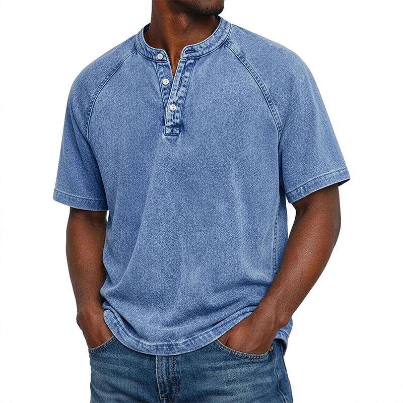 Men's Casual Short Sleeve Mandarin Collar Shirt