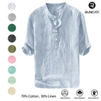 Men's Linen Shirt - Casual Cotton 3/4 Sleeve