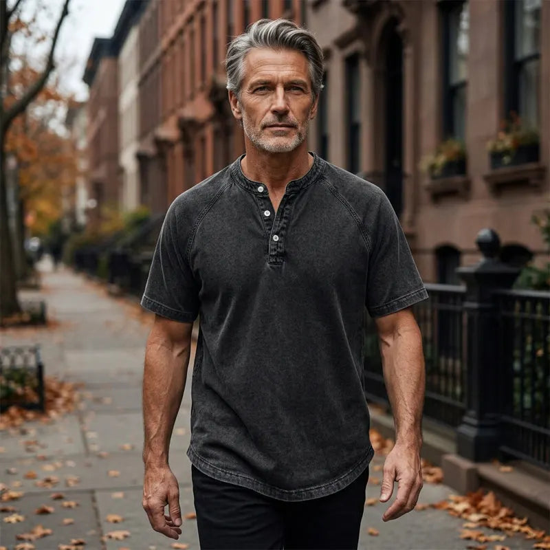 Men's Casual Short Sleeve Mandarin Collar Shirt