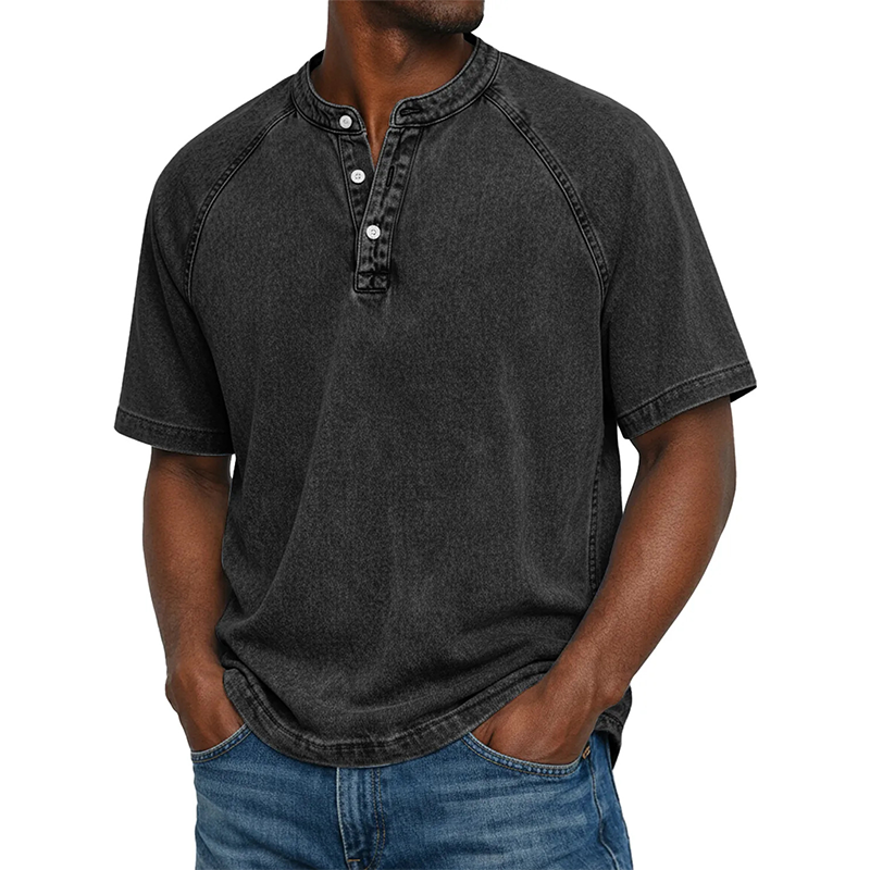 Men's Casual Short Sleeve Mandarin Collar Shirt