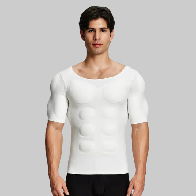 Camiseta sin costuras de corte muscular para hombre con almohadillas extraíbles en el pecho