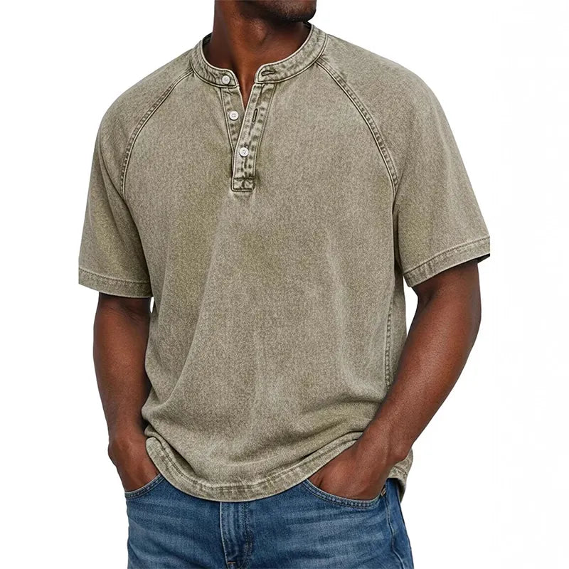 Men's Casual Short Sleeve Mandarin Collar Shirt