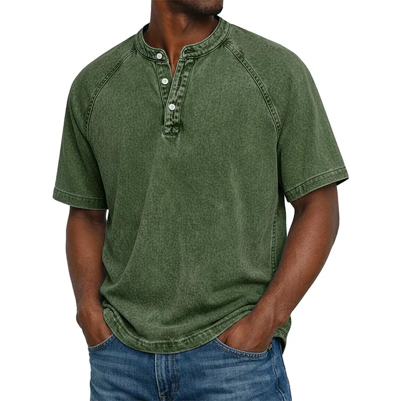 Men's Casual Short Sleeve Mandarin Collar Shirt